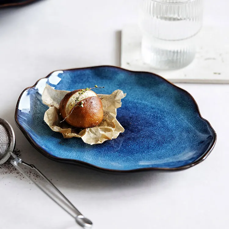 Chinese Direct wholesale reaction glaze ceramic Irregular deep plates dishes fancy restaurant and hotel crockery tableware