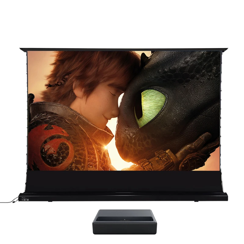 100' Electric Tab Tension Floor Rising Screen Ambient Light Rejecting Motorized for UST Laser 4k Projector