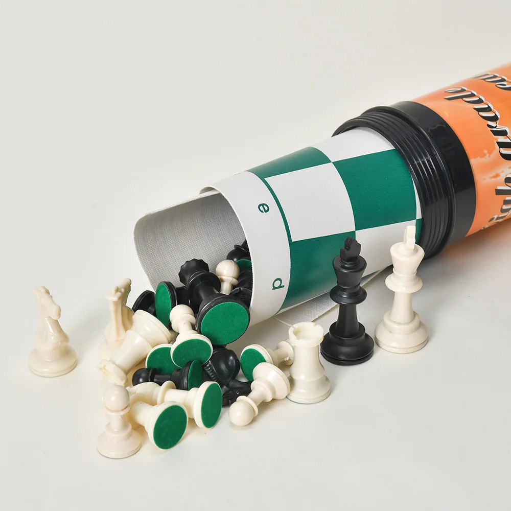 Outdoor tourism international chess plastic barrel black and white chess pieces game chess set manufacturer wholesale