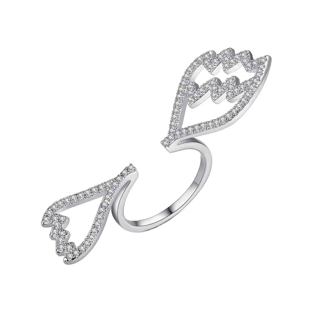 Exaggeration ring adjustable 925 sterling silver cubic zircon angel wings zircon open ring for women