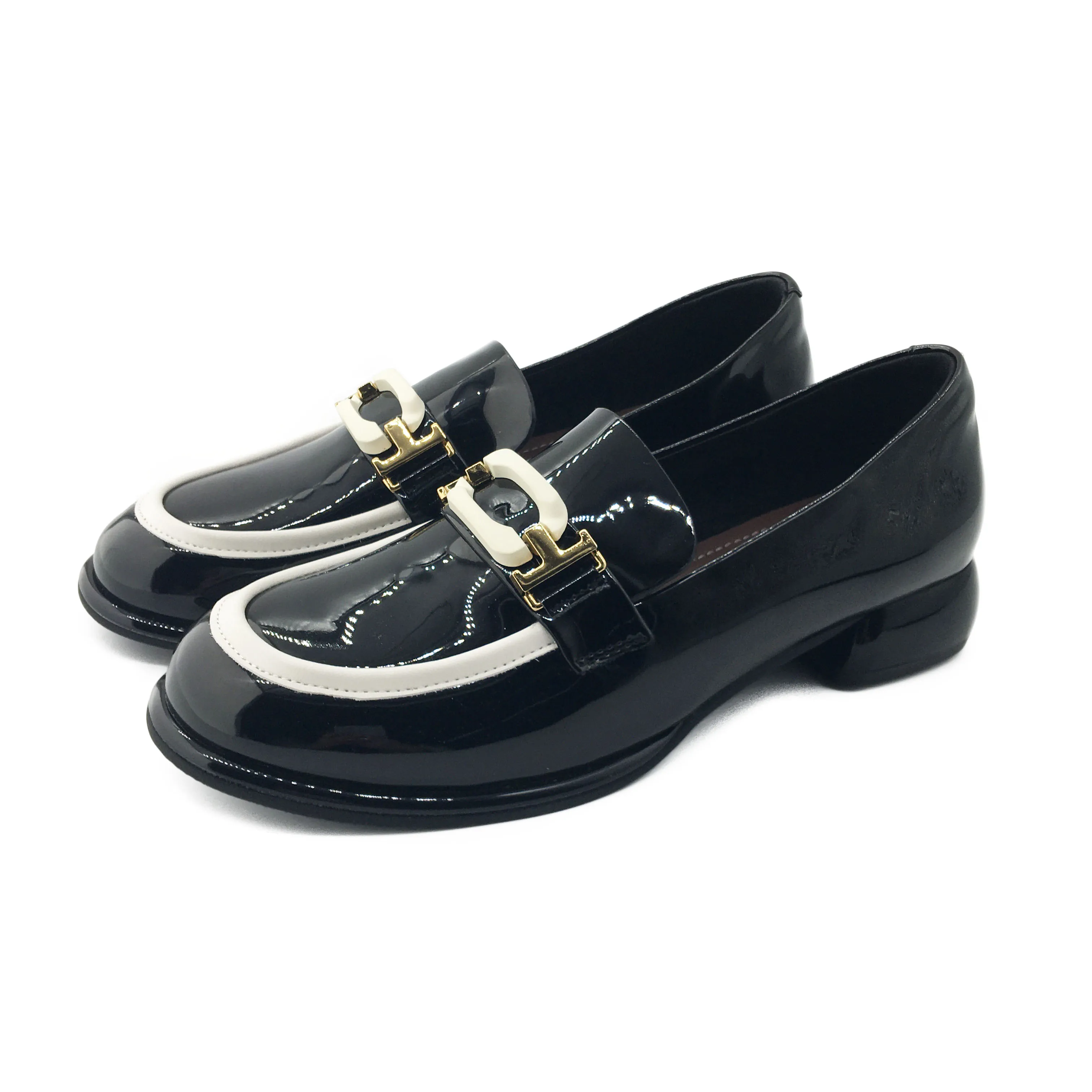 New British Style Loafer Shoes Thin Mid-heel Thick Sole Single Shoes Tall and Breathable Mirror Patent Leather Shoes Women PU