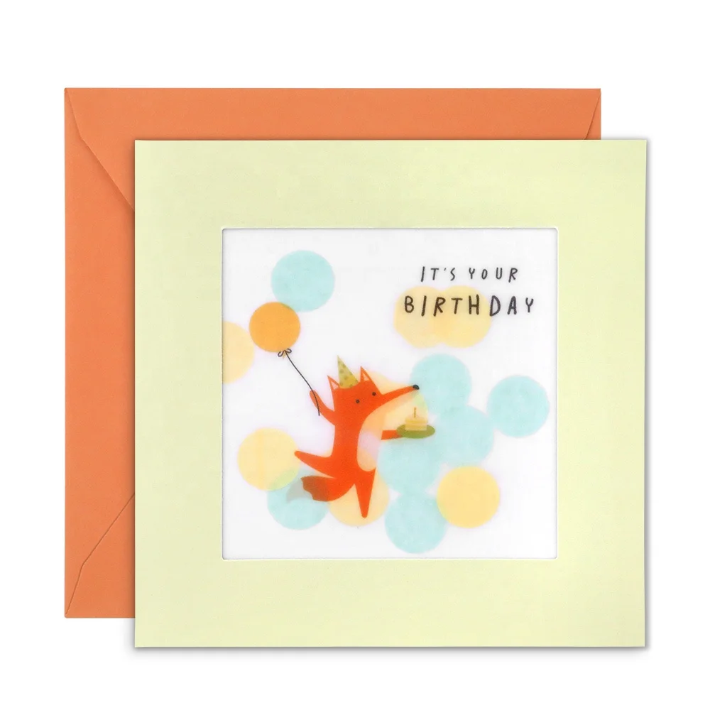Confetti Decoration Kawaii Cartoon Fox Paper Folding Happy Birthday Greeting Cards for Kids Suppliers Wholesale