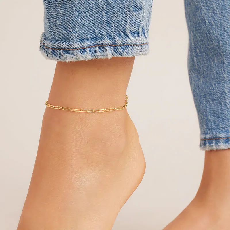 Best Selling Summer Jewelry 18k Gold Plated Brass Link Anklet For Women Girls