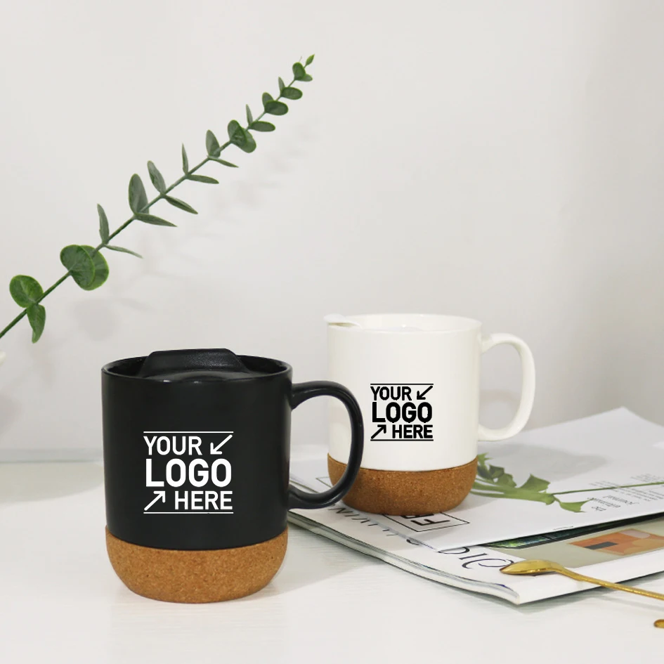 Cheap 15oz Mug Sublimation Custom Logo Matte Plain White Black Ceramic Coffee Mug With Cork Base Bottom Matte Tea Cup With Lid