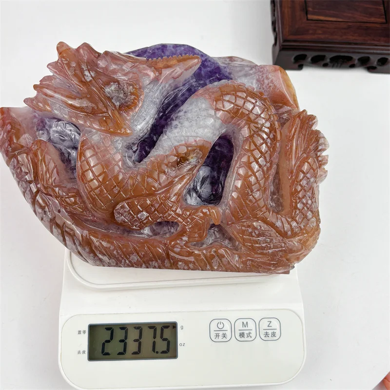 High Quality Crystal Polished Carvings Indian Druzy Agate Flying Dragon For Home Decoration