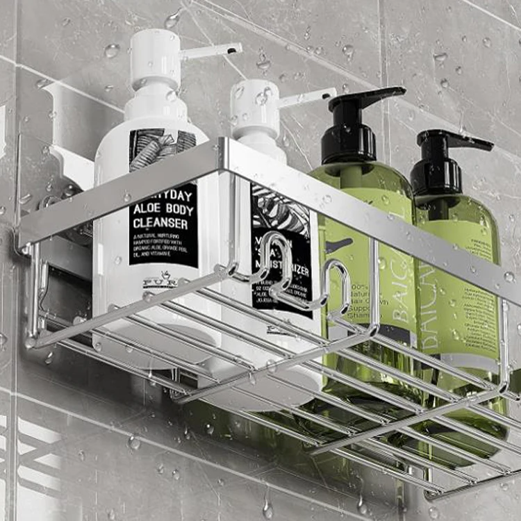 Jutye Stainless Steel Bathroom Wall Mounted Shelves Basket Shower Basket  Adhesive Silver Shower Caddy