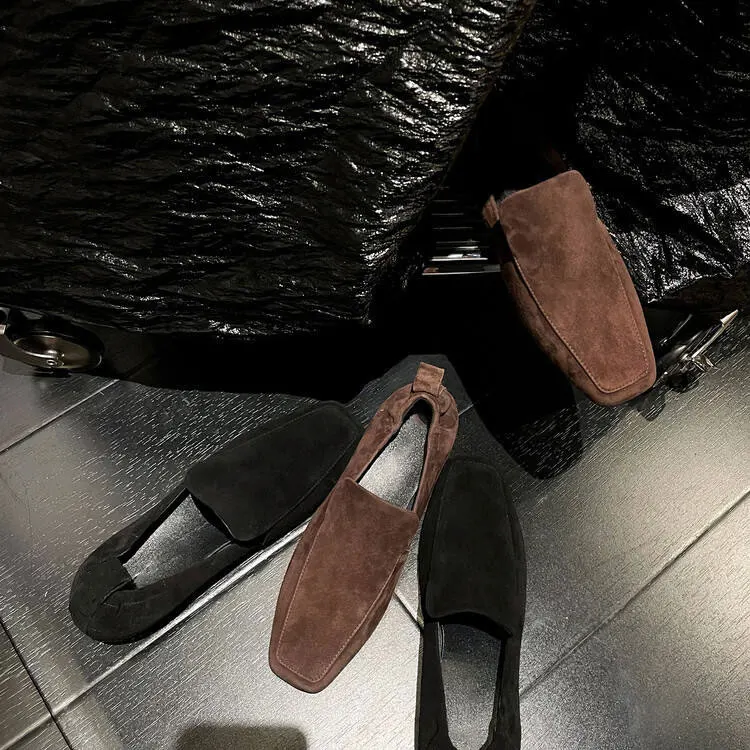 Xinzirain Custom Classic Casual Leather Black Brown Suede Leather Slip On Heel Women Flat Loafer Shoes For Ladies