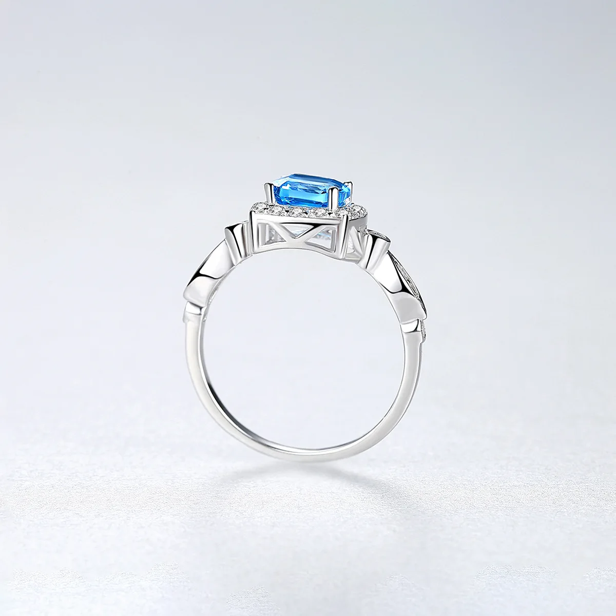 Daidan Zirconia Ring Women Square Diamond Luxury Wedding Blue Topaz 925 Silver Ring