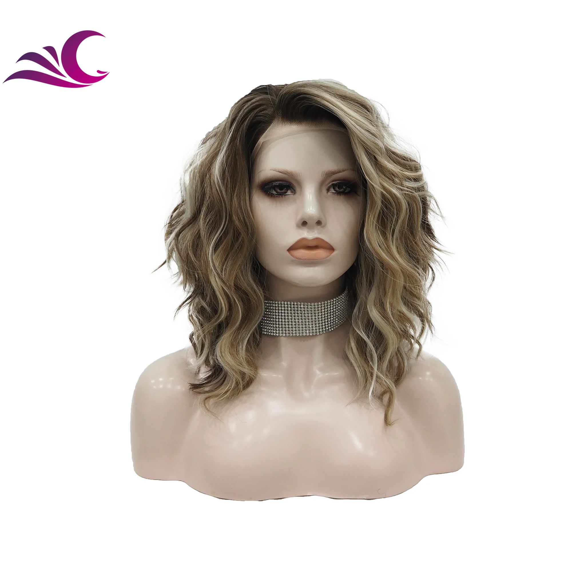 Celebrity three color dark root mix brown color synthetic hair wigs for white ladies