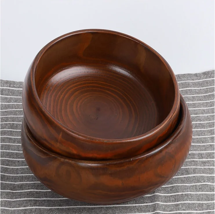 Wooden chinese round soup bowl