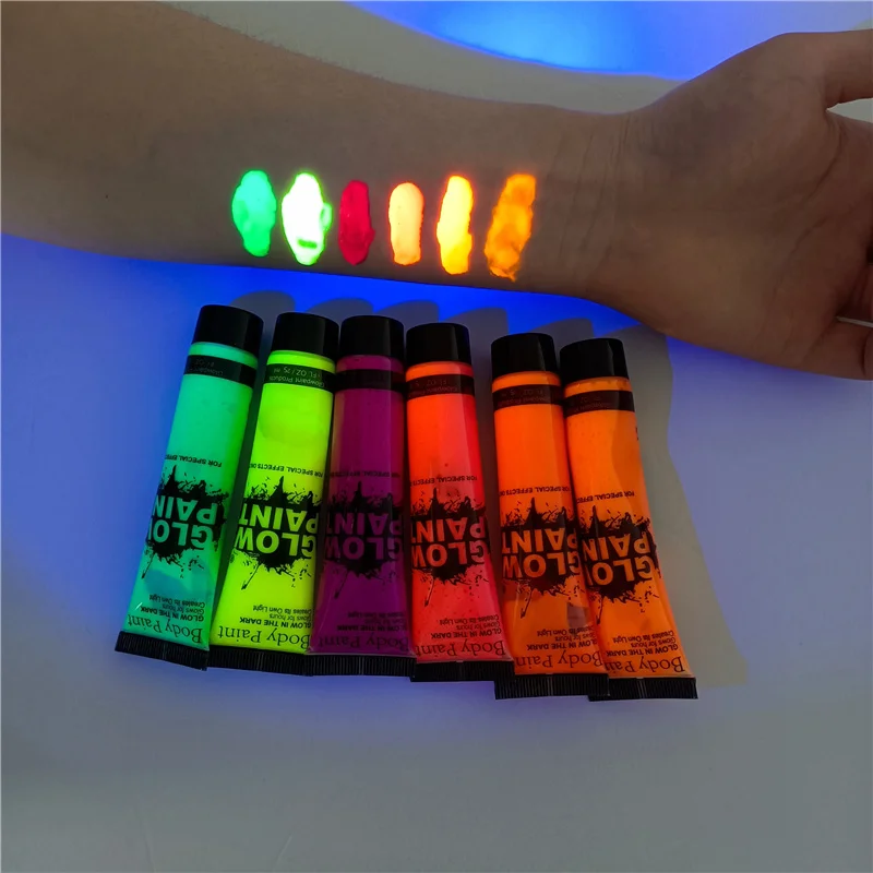 Popular Fluorescent Neon Paint Tubes Party Makeup Neon Uv Body Paint Glow Blacklight Face Paint for Body Art