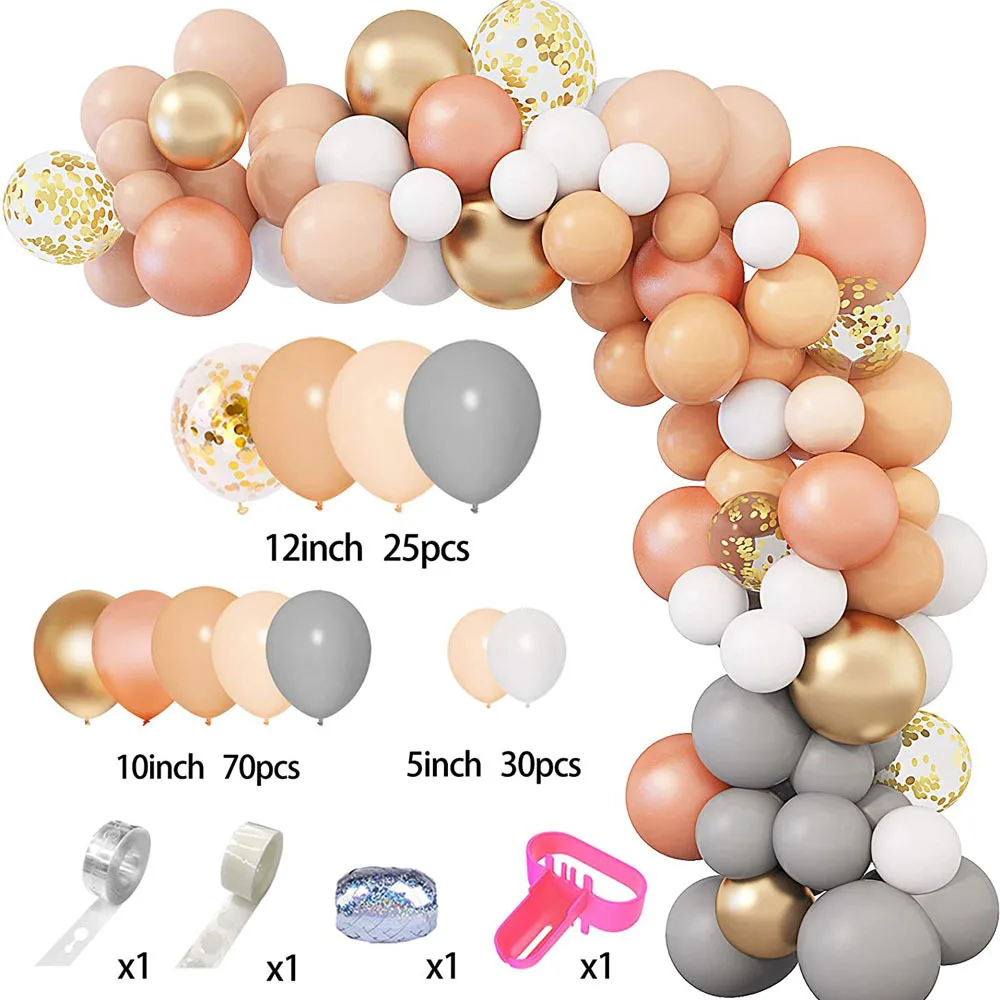 129pcs Rose Gold Peach Nude Grey Latex Balloons 10inch Chrome Latex Balloons For Party Decorations Balloon Garland Arch Kit