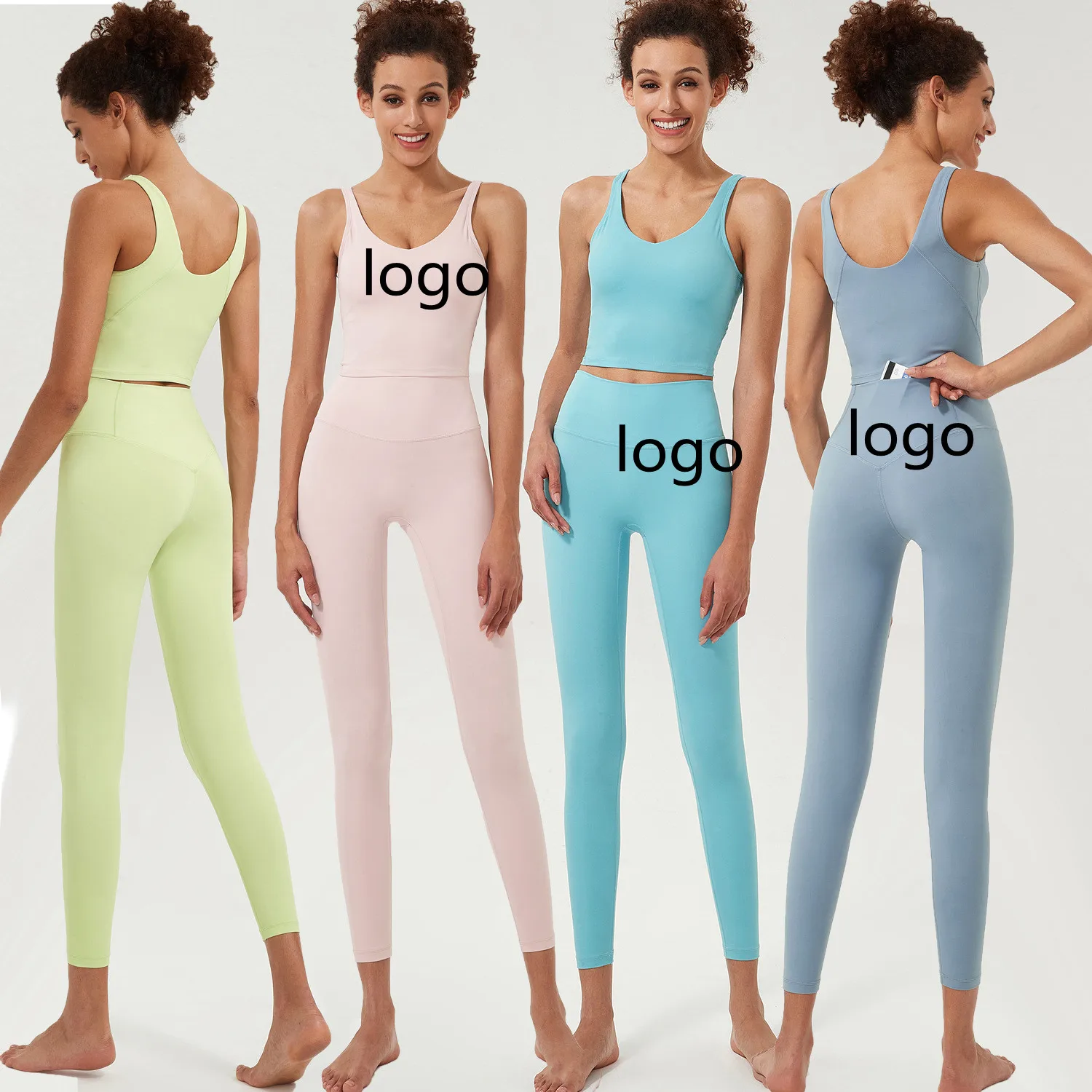2022 women lulu nude yoga suit thin strips bra and long leggings high elastic two pieces running gym sportswear custom logo