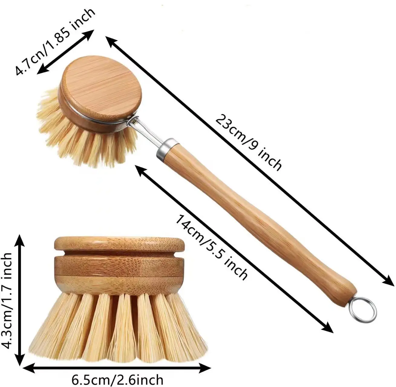 Eco Friendly Long Handle Kitchen Pan Pot Bamboo Cleaning Brush With Replaceable Head