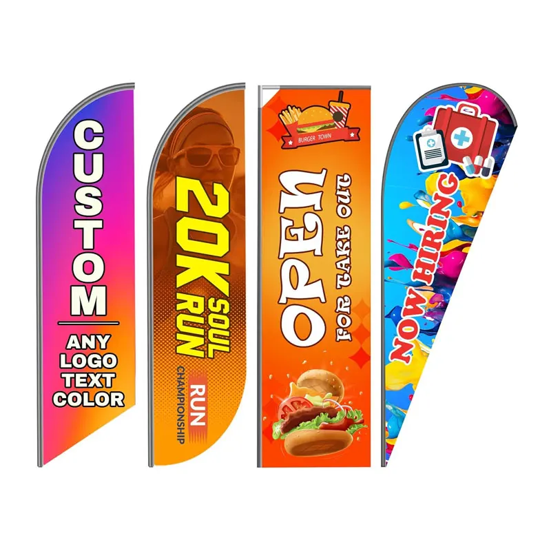 Heavy Duty Polyester Outdoor Steel Metal Advertising Trade Showing Car Wash Feather Banner Foldable Car Tire Base Flag