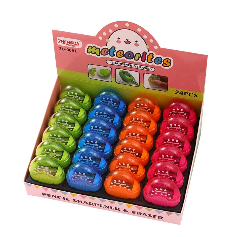 Cute pencil sharpener with eraser 2 in 1 24 pcs/box 16pcs/box cartoon student stationery portable pencil sharpener