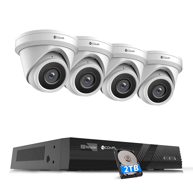 4 Camera Security System 4X 5 MP Wired IP Dome Cameras Outdoor with AI Person Detection 4K 8 Channel NVR 2TB HDD