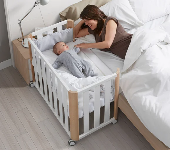 Amazing beech and pine wood baby mini crib  modern style safe baby bed