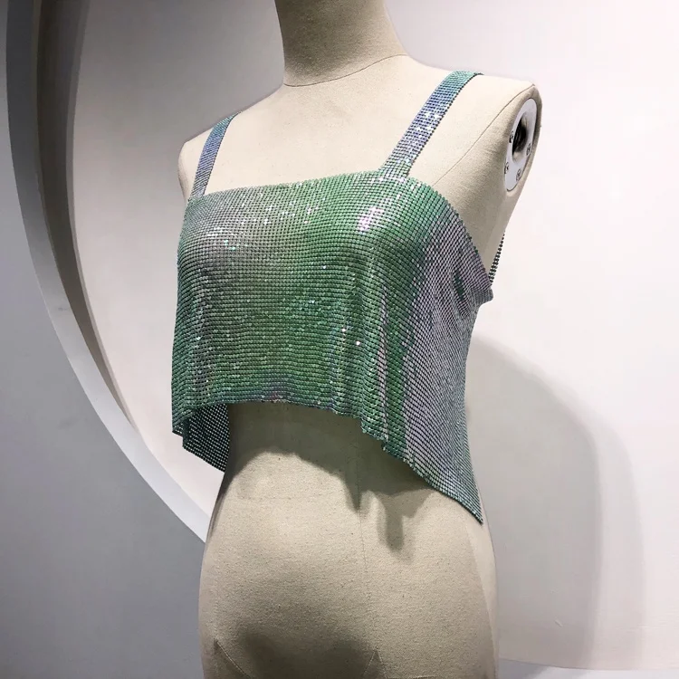 Новый стиль, сексуальный женский клубный вечерний блестящий хрустальный бретель-петля GC032, Радужный голубой драпированный бюстгальтер, короткий топ