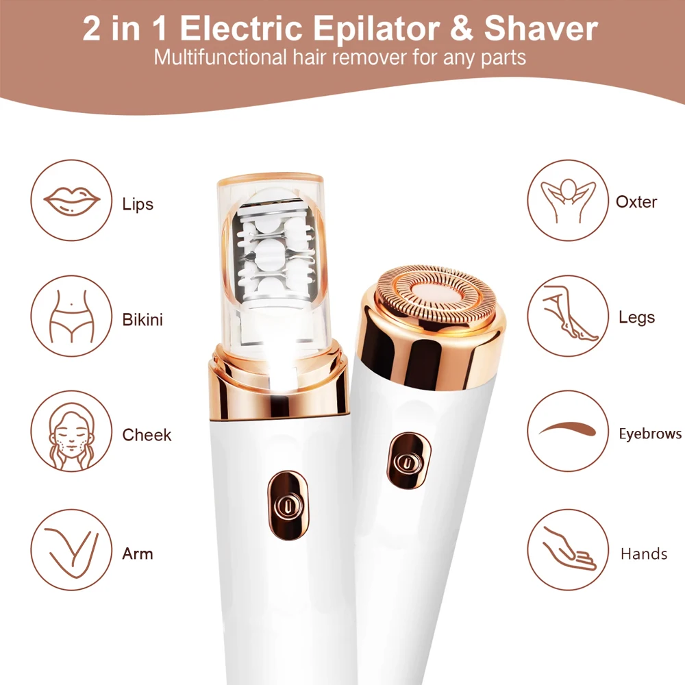 2 in 1 waterproof lady shaver electric rechargeable painless facial women hair remover