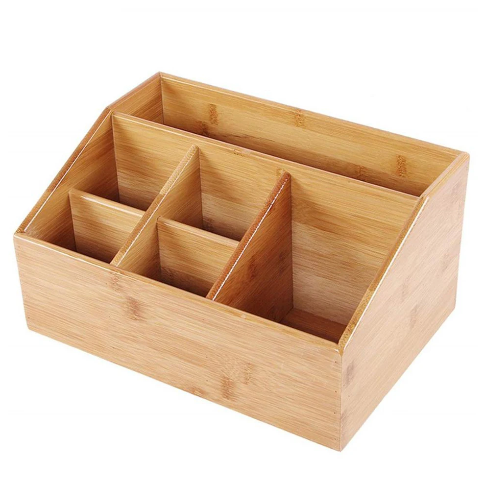 Bamboo Desk Organizer Storage Box, Divided Bamboo Desktop Organizer, Modern Wooden Desk Side Organizer for Office Accessories