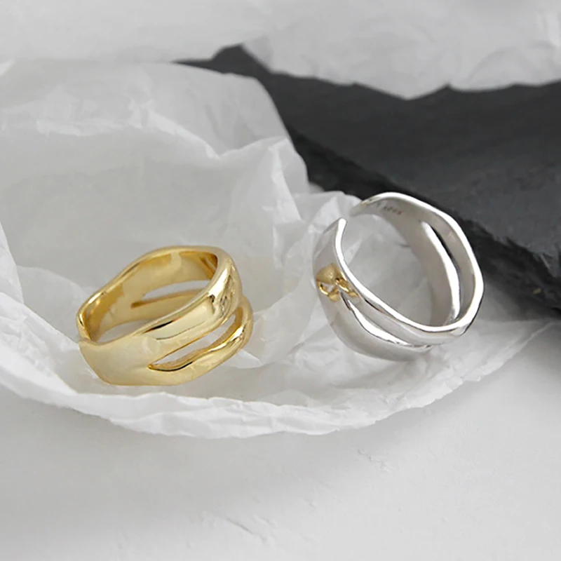 Korean Version 925 Sterling Silver Lady Ring Irregular Double Layer Personality Opening Ring Gift For Woman Fine Jewelry