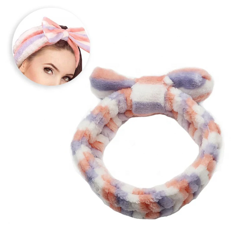 Factory Hair Accessories Soft Bow Ribbon Cute Makeup Headband for Girls with Logo Cosmetic Facial Spa Hair Headbands for Makeup
