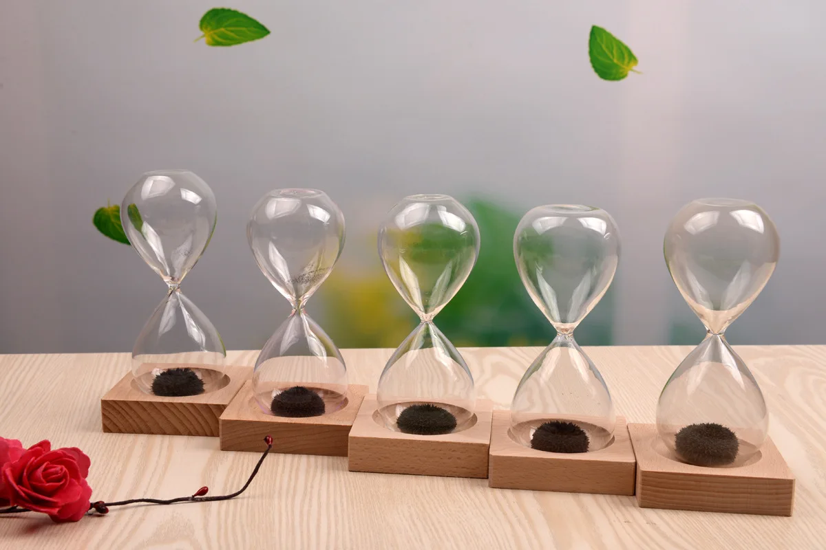 Magnetic Hourglass Sand Clock Timer with  Magnet Iron Powder &wooend Base for Home Office Desk Decor