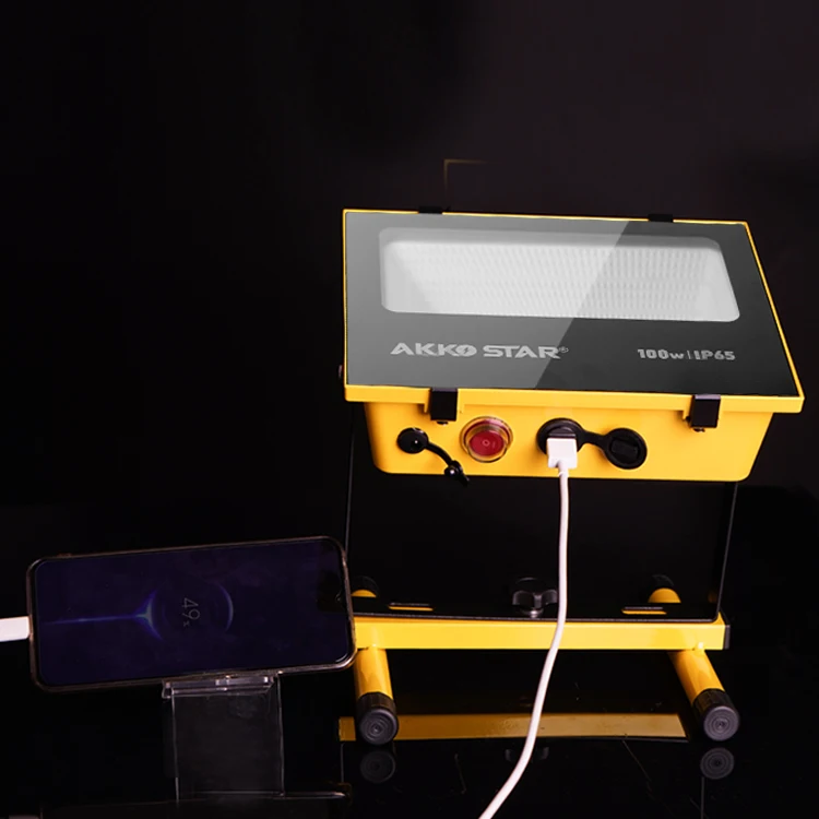 akkostar 100W LED solar rechargeable flood light 6500k