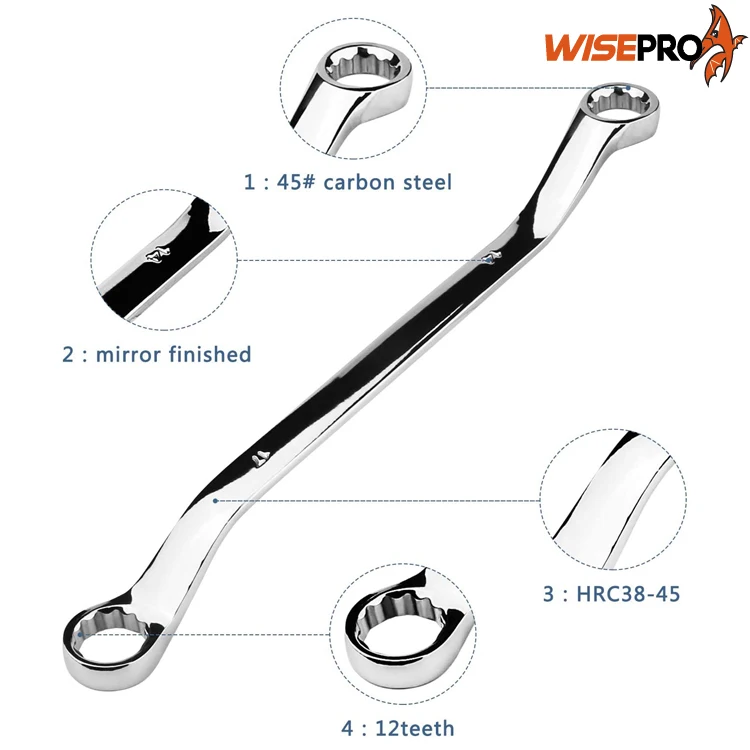 10PCS Offset Box End Wrench Set, 45# Carbon Steel Metric 45-Degree 6-32mm, HRC38-45 Long Double Ring Wrench Spanners