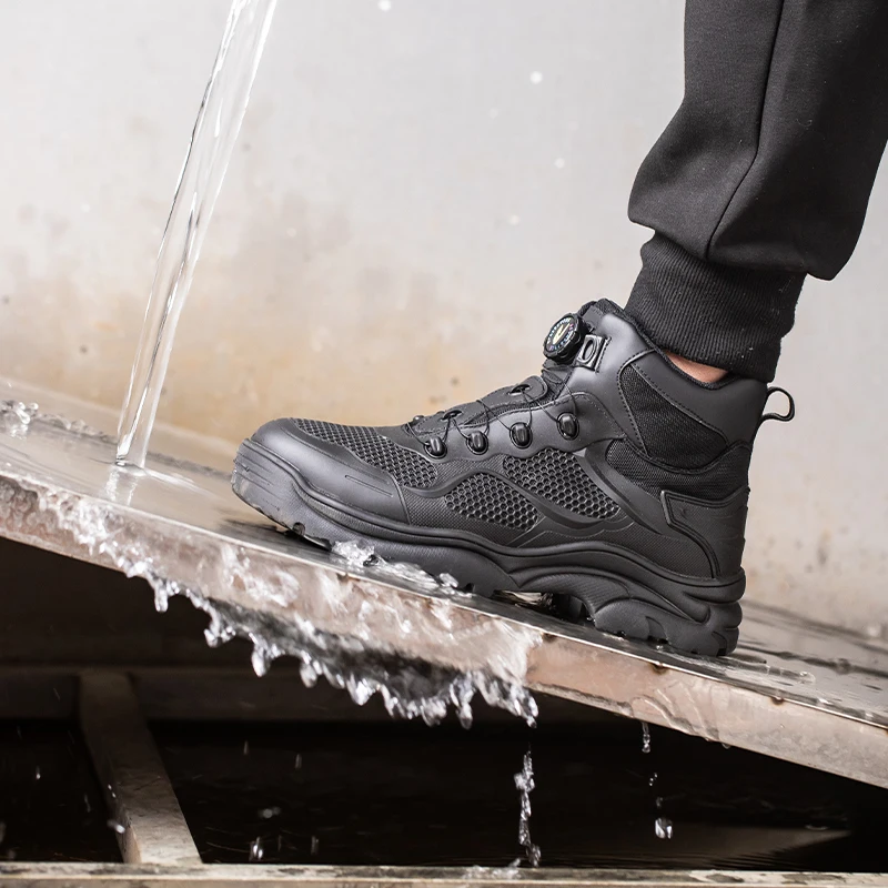 Hot selling black casual safety boots steel toe  work shoes anti smashing anti slip rubber sole safety shoes for men sport style
