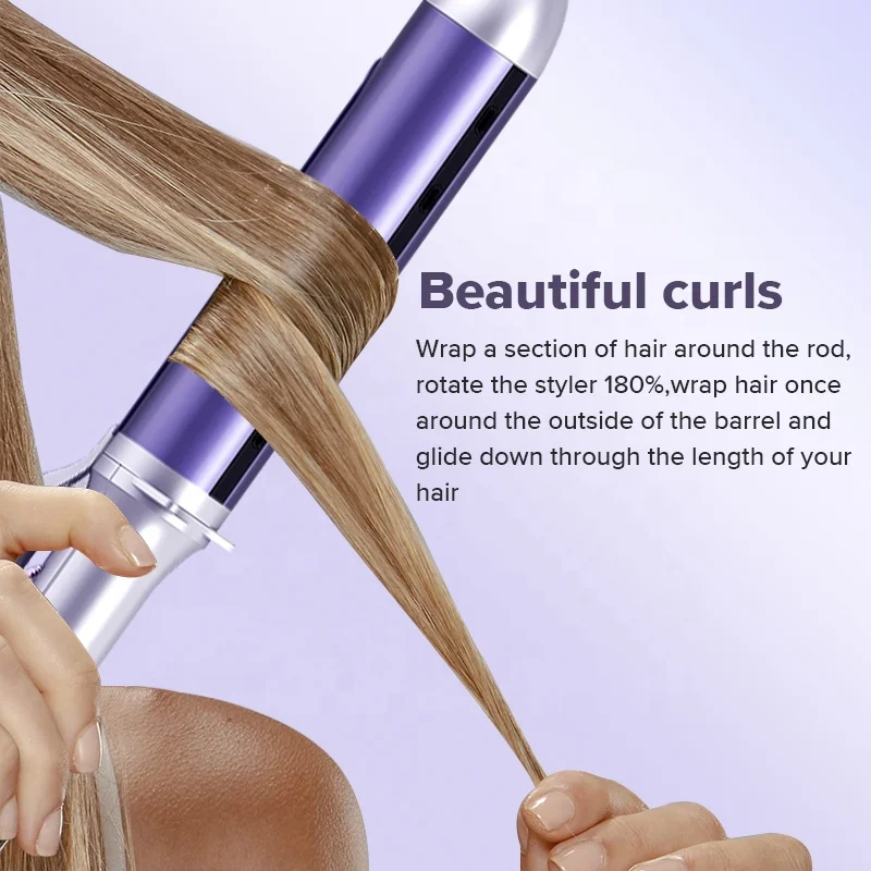 Factory Custom Negative Ions Hair Curler Machine Professional Salon Fast Curls Portable LCD Gative Ion Outlet Barbershop Purple