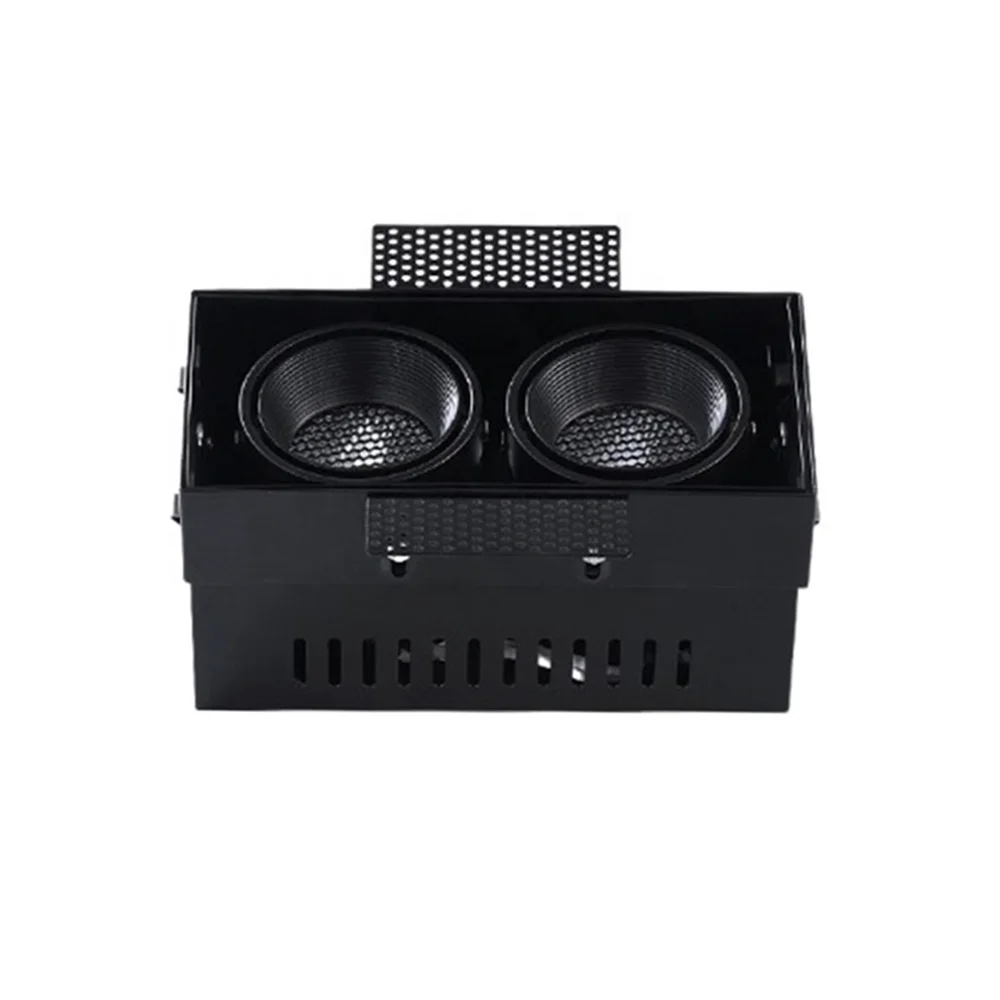 Die casting recessed led spotlight double head dimmable grille ceiling light 2x7w 2x10w GU10 Bulb Replaceable Square Downlights