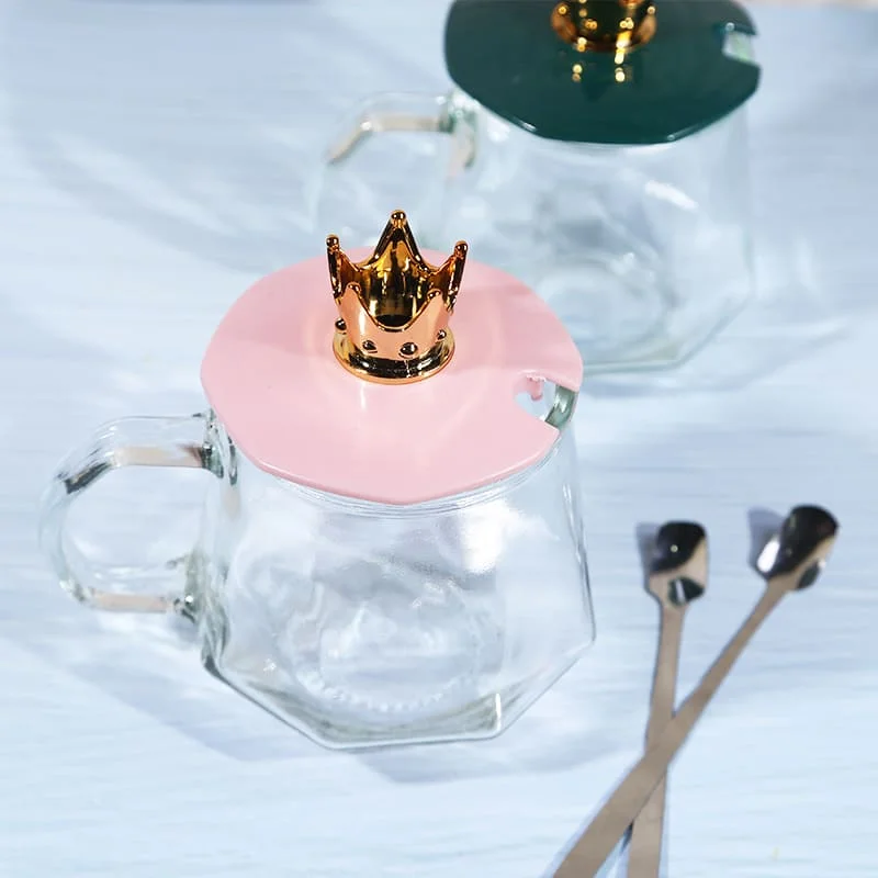Breakfast Crown Coffee Mugs: High Beauty Glass Cup with Spoon - Start Your Day with Sophistication and Ease