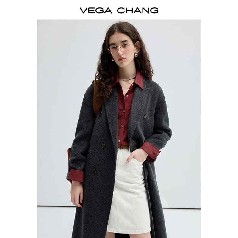 VEGA CHANG 2024 Best Sale Fall Winter Double-sided Cashmere Coat Long Double-sided Woolen Coat For Women