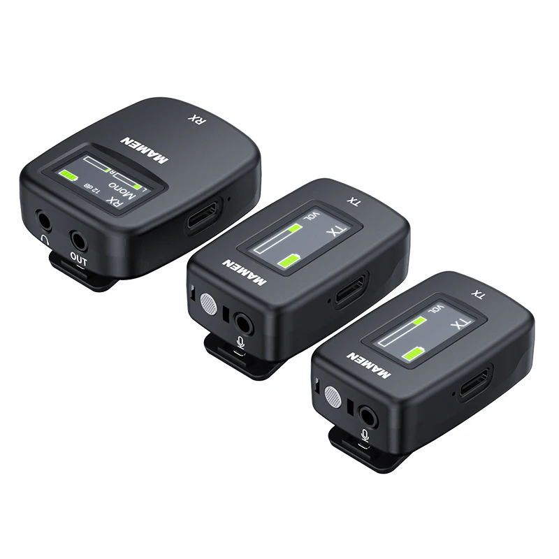 Mamen 1 to 2 Mini 2.4g Wireless Lavalier Microphone System Omnidirectional Mic Speaker With LCD Display For Vlog TikTok Podcast