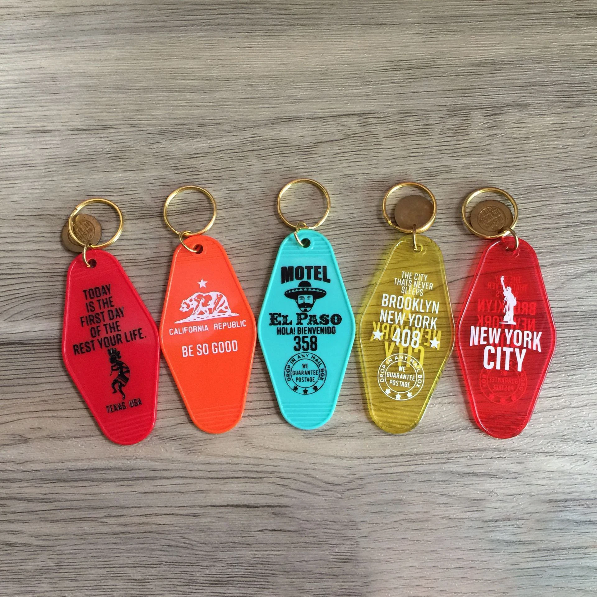 Custom Key Plate Number Hotel Room Key Tags Gold Foil Grave acrylic motel keychains Add Logo