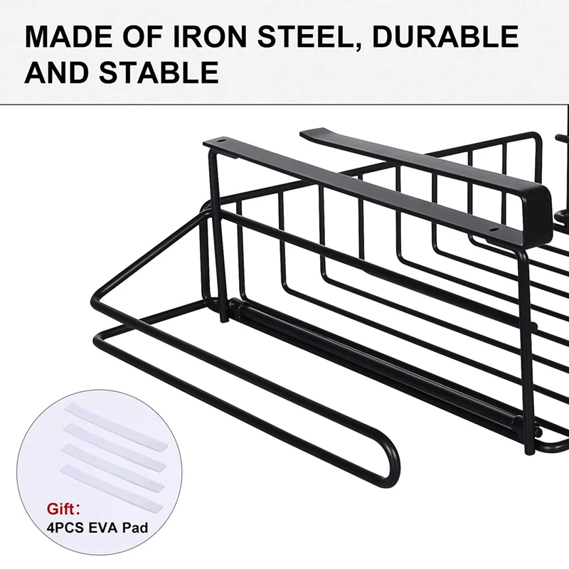 2 Pack Metal Wire Under Cabinet Organizer With Paper Holder Plastic Wraps Shelf, Hanging Storage Baskets for Kitchen
