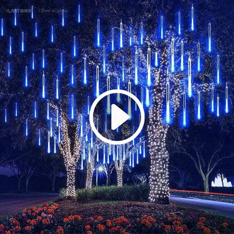 8tubes Waterproof Solar Meteor Shower Led Falling Rain String Tube Lights Christmas Outdoor Trees Garden Decoration