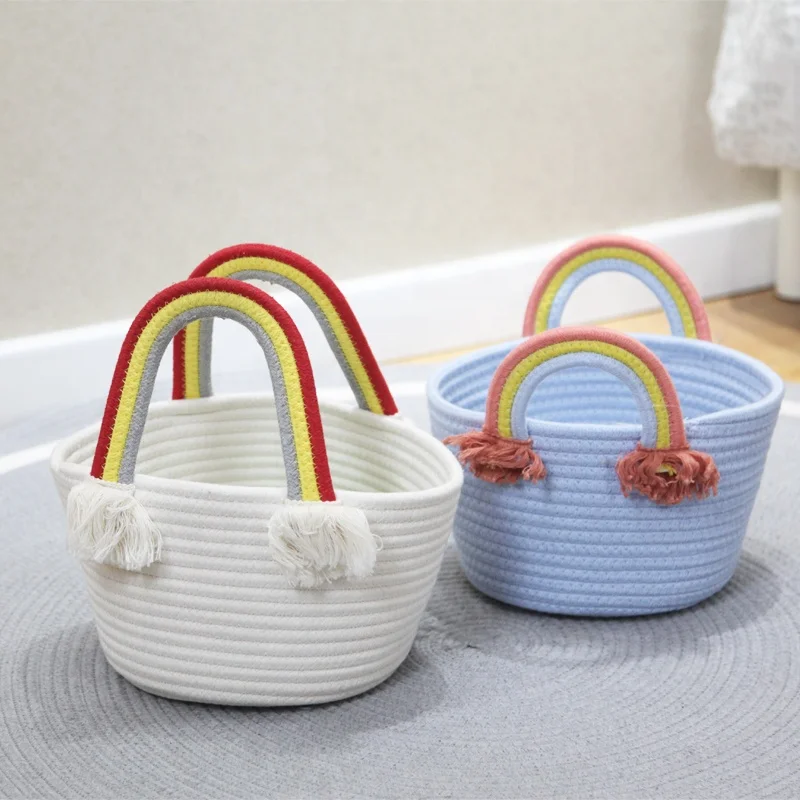 Wholesale Baby Cute Woven Basket Cotton Rope Storage Robe Baskets Storage Box for Storage Basket with Handles