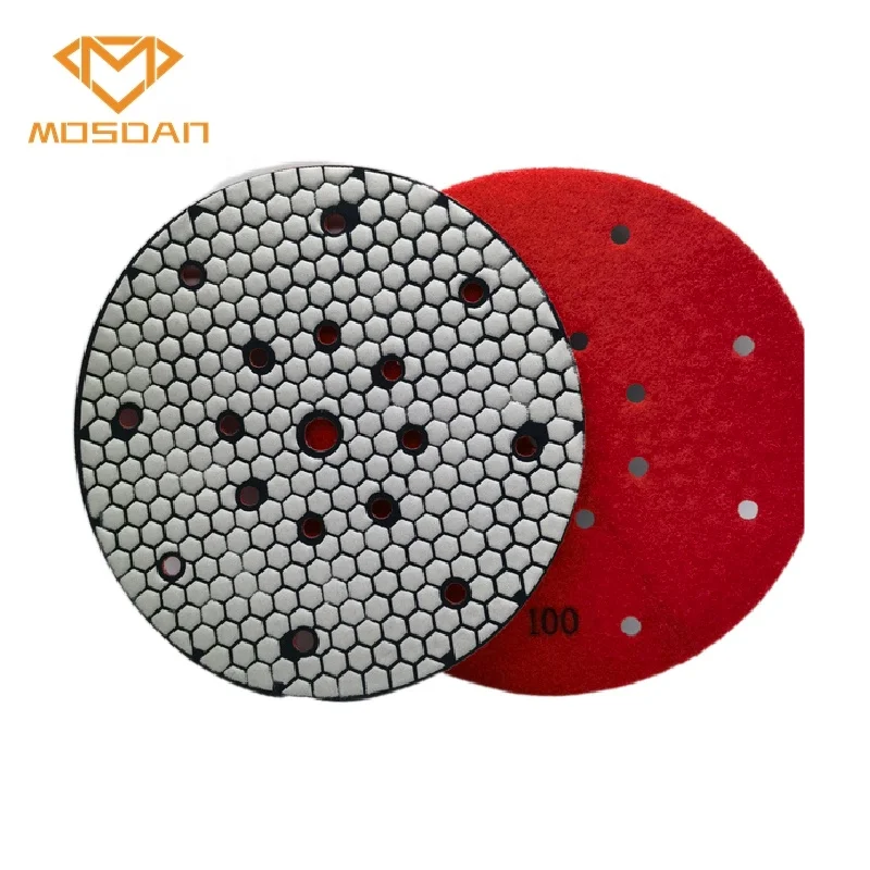 6 Inch 150mm  Holes  Diamond Dry Resin Polishing Pads for Granite Marble Limestone