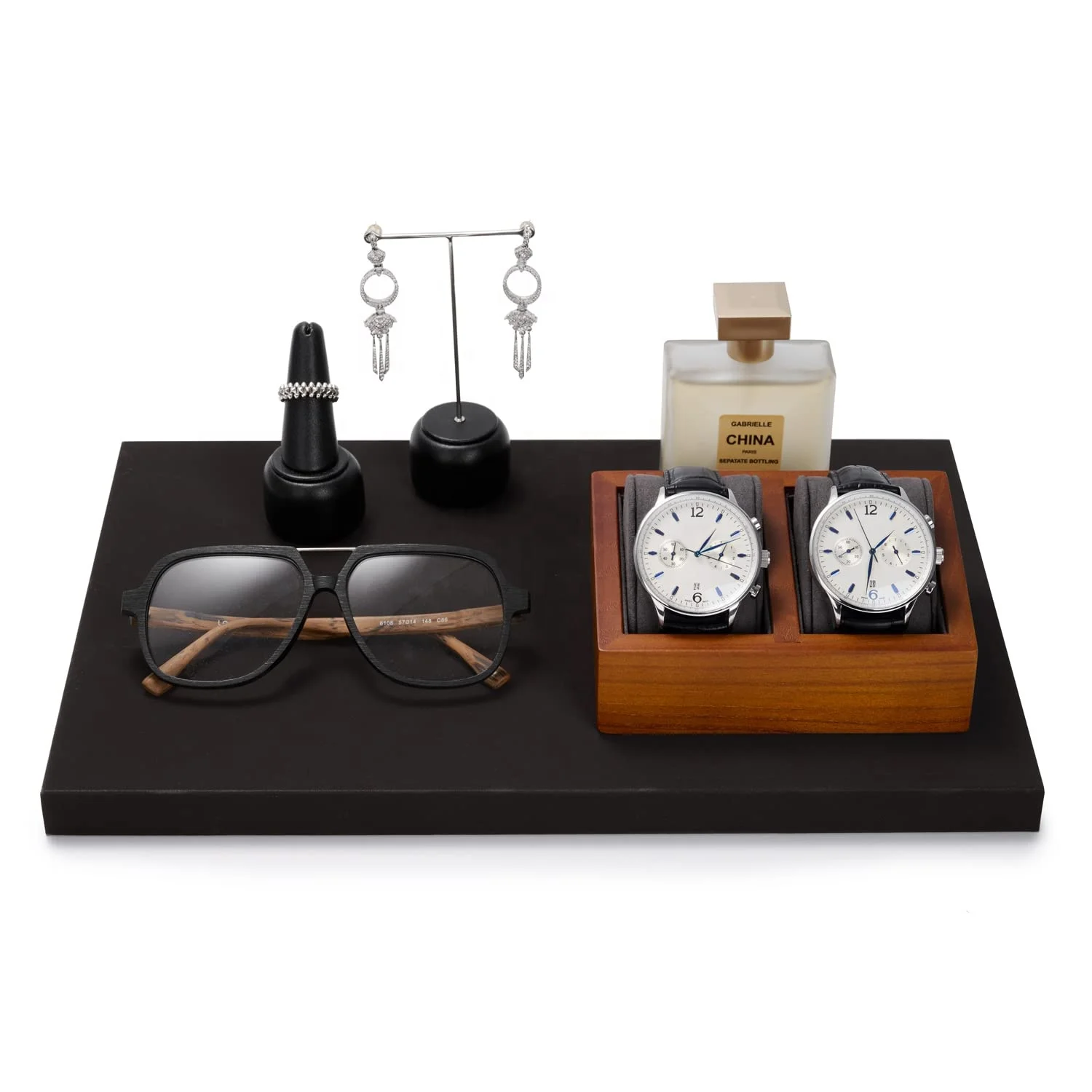 Wholesale customizable logo Luxury watch display stand shops display exhibitors wooden tray of leather watches