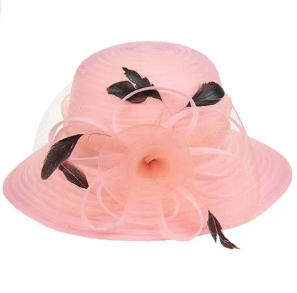 Lady Derby Dress Church Bow Bucket Wedding Bowler Hats Wide Brim Sun Hat
