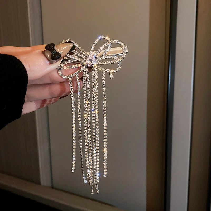 2022 New Fashion Rhinestone Heart Hair Pins Luxury Rhinestone Hair Accessories Clips Bow Heart Tassel Hair Clips for Women