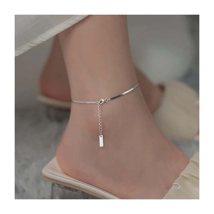 Foot chain flat snake link chain 925 sterling silver wholesale women ankle bracelets for summer