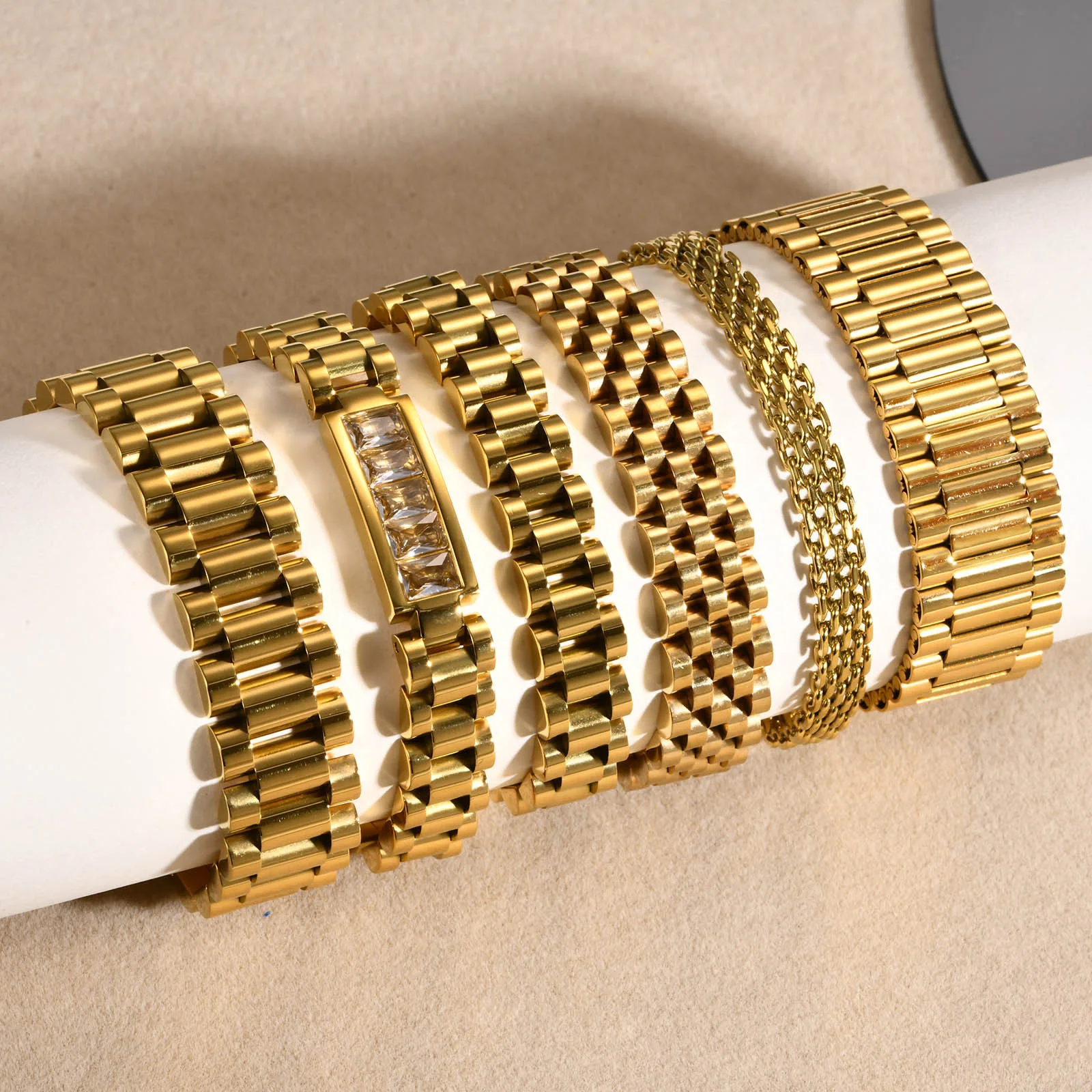 High Quality Stainless Steel Jewelry Geometric Gold Plated Chain Link Watch Band Bracelet for Women Men