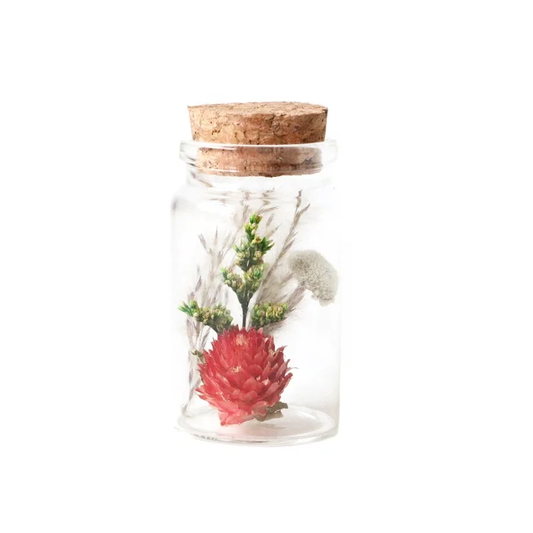 Customized Dried Flowers Wishing Bottle Preserved Flowers Souvenir in Glass Jar
