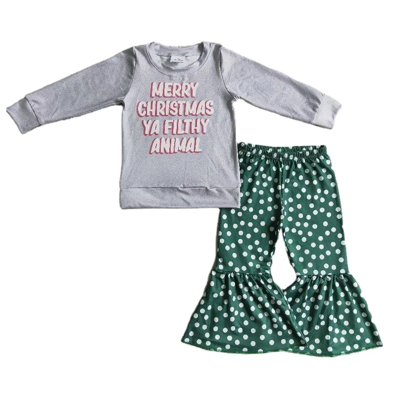 casual outfit boutique girl clothing cute letter long sleeve and  polka dot pattern pants children little girl outfit