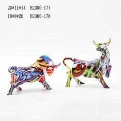 H Home decoration animal ornaments colorful artifacts bull statues resin animal figurines sculpture