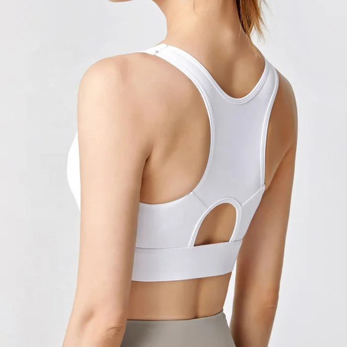 Women Zip Front S-5XL plus size Running Racerback High Impact Sport Yoga Workout Fitness Bras Crop Top permanent pad Sports Bra